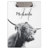 Porte-bloc Portrait de vache Highland premier monogramme noir (Devant)