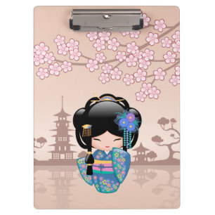 Porte-bloc Poupée Keiko Kokeshi - Blue Kimono Geisha Girl