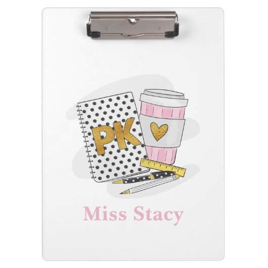 Porte-bloc Pré K Enseignant Personnalisé Carnet blanc Café (Devant)