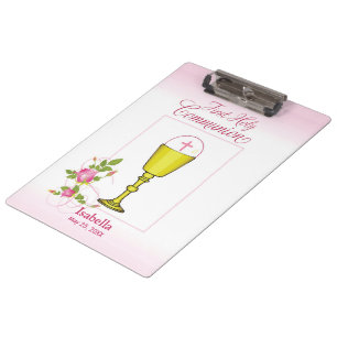 Porte-bloc Première communion personnalisée fille rose