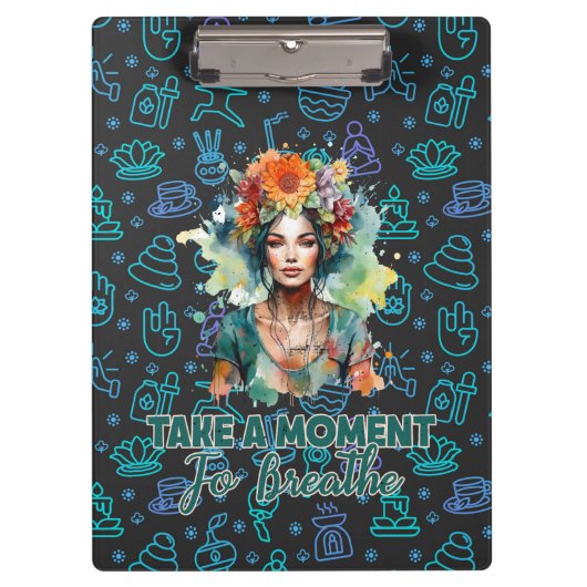 Porte-bloc Prenez un moment pour respirer Zen Flowers Yoga Gi (Devant)