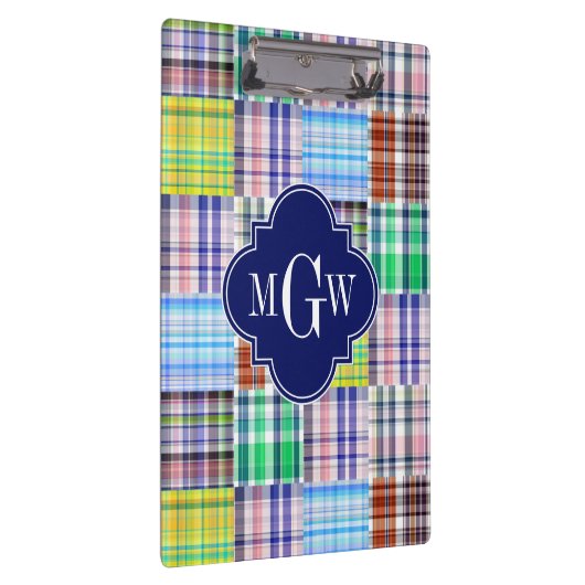 Porte-bloc Preppy Patchwork Madras Navy Quatrefoil Monogramme (Swatch)
