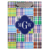 Porte-bloc Preppy Patchwork Madras Navy Quatrefoil Monogramme (Devant)