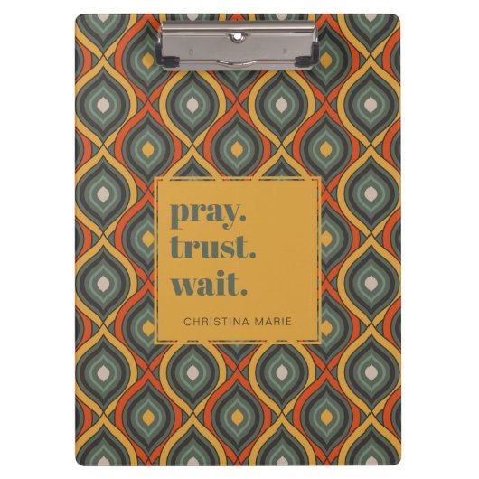 Porte-bloc Prière Confiance Attendre Rétro Ikat Vert Or (Devant)