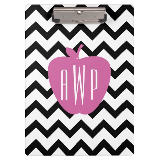 Porte-bloc Professeur rose noir de monogramme de Chevron (Devant)
