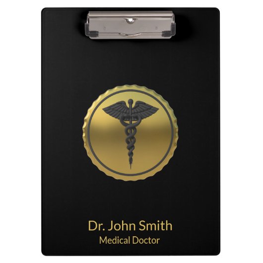Porte-bloc Professional Medical 3D Gold Caduceus Emblem (Devant)