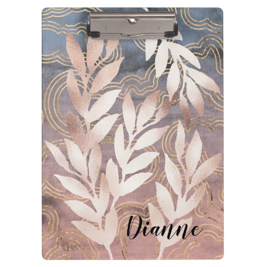 Porte-bloc Projections de feuilles de rose doré sur fond abst (Devant)