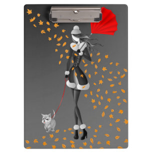 Porte-bloc Promeneur de chien Feuilles d'automne Gris