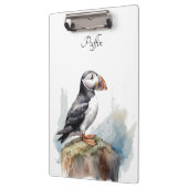Porte-bloc Puffin sur une aquarelle rocheuse, personnalisé (Gauche)