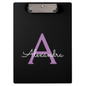 Porte-bloc Purple Black Script Girl Nom du monogramme (Devant)
