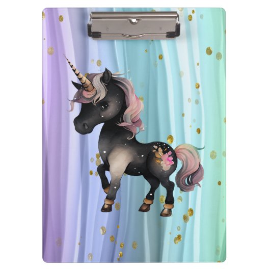 Porte-bloc Queue noire Unicorne violette rose (Devant)
