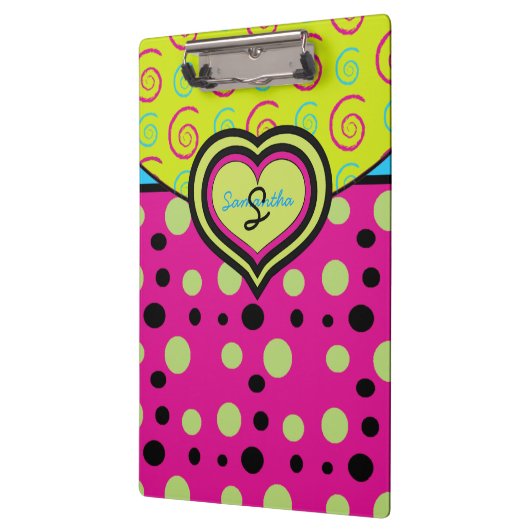 Porte-bloc Raspberry Polka Dots and Swirls Custom Clipboard (Gauche)