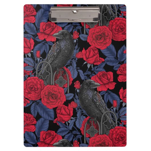 Porte-bloc Ravages et roses avec des feuilles bleu foncé (Devant)