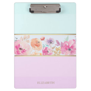 Porte-bloc Rayé tendance, fleurs aquarelle - personnalisé
