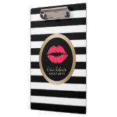 Porte-bloc Rayures blanches noires modernes de lèvres rouges (Gauche)