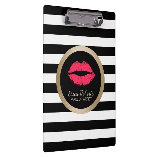 Porte-bloc Rayures blanches noires modernes de lèvres rouges (Swatch)