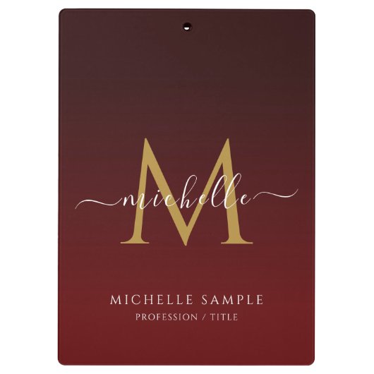 Porte-bloc Red Black Gold Script Typography Name Monogram (Dos)
