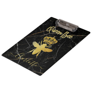 Porte-bloc Reine Abeille Personnalisée Marbre Noir Or - École