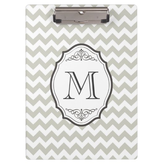 Porte-bloc Rétro monogramme gris de Chevron avec le cadre (Devant)