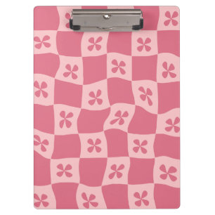 Porte-bloc Retro rose À damiers motif floral