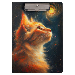 Porte-bloc Rêveur Cosmique   Chat Roux Gazeant les Étoiles