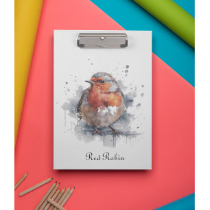Porte-bloc Robin rouge mignon en aquarelle personnalisable