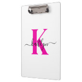 Porte-bloc Rose Chaud Noir Nom Initial Monogrammé (Gauche)