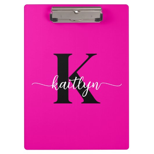 Porte-bloc Rose Chaude Monogramme Noir (Devant)