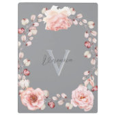 Porte-bloc Rose d'aquarelle Wreath personnalisée | Gray (Dos)