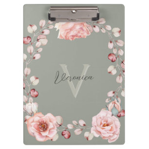 Porte-bloc Rose d'aquarelle Wreath personnalisée Vert sage