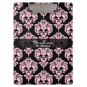 Porte-bloc Rose et noir, damassé, chic, élégant, glamour, per