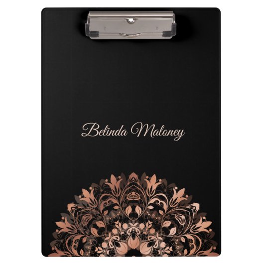 Porte-bloc Rose Gold Black Floral Mandala (Devant)