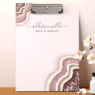 Porte-bloc Rose Gold Blush Pink Pailleté Géode Agate