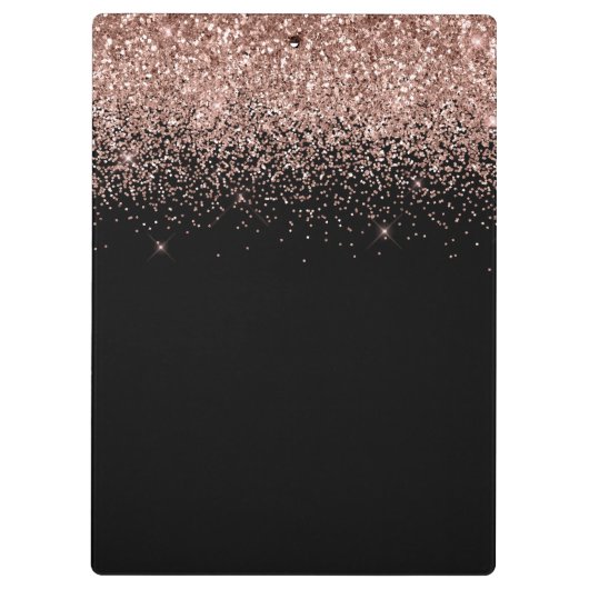 Porte-bloc Rose Gold Blush Rose Noir Paillettes Monogramme Fé (Dos)