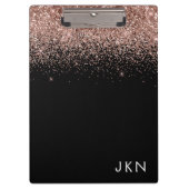 Porte-bloc Rose Gold Blush Rose Noir Paillettes Monogramme Fé (Devant)