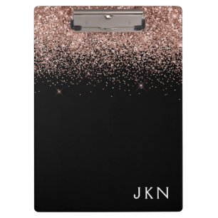 Porte-bloc Rose Gold Blush Rose Noir Paillettes Monogramme Fé