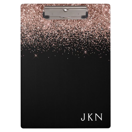 Porte-bloc Rose Gold Blush Rose Noir Paillettes Monogramme Fé (Devant)
