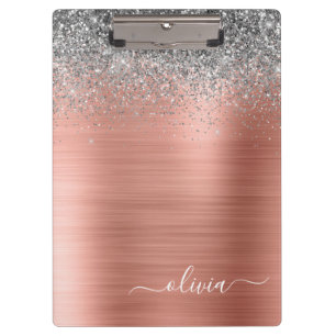 Porte-bloc Rose Gold Métal Brossé Argent Paillettes Monogramm