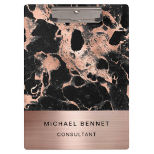 Porte-bloc Rose Gold Métal Marbre Noir Consultant Entreprise