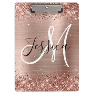 Porte-bloc Rose Gold Pailleté Monogramme Noir et Blanc