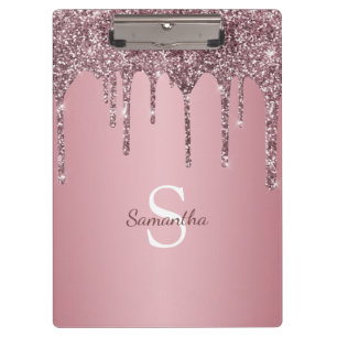 Porte-bloc Rose Gold Rose Paillettes Glissantes Monogramme No