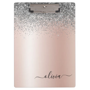 Porte-bloc Rose Gold - Rose Pâle Paillettes Argent Monogramme
