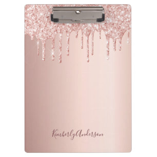 Porte-bloc Rose or parties scintillant goutte glam rose nom s