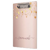 Porte-bloc Rose or rose étoiles nom script glamour (Gauche)