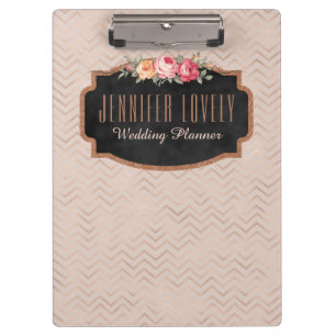 Porte-bloc Rose personnalisé Gold Chevron Stripes Floral