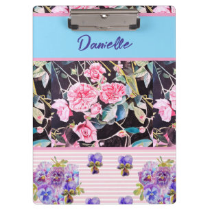 Porte-bloc Rose Rose Pâle Chic Aquarelle Roses Rose Bleu