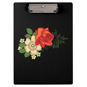 Porte-bloc Rose rouge et marguerites sur fond noir
