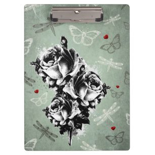 Porte-bloc Roses abstraits, papillons et libellules