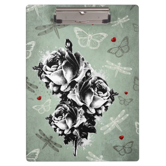 Porte-bloc Roses abstraits, papillons et libellules (Devant)
