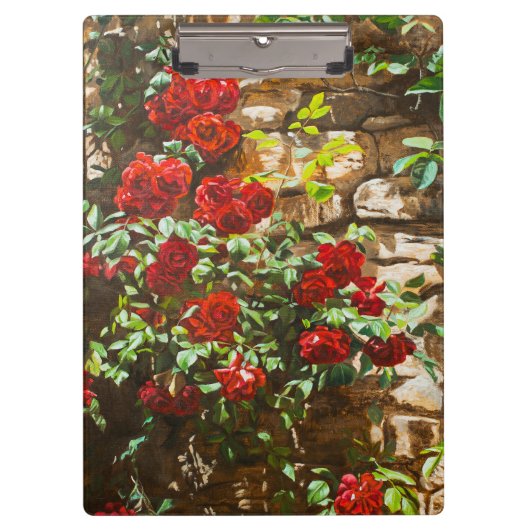 Porte-bloc Roses rouges contre un mur de pierre (Devant)